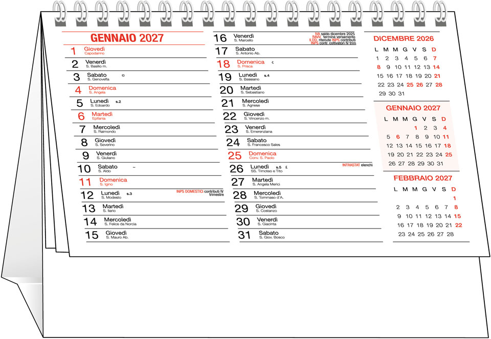 Calendario Spiralato da tavolo Fiscale