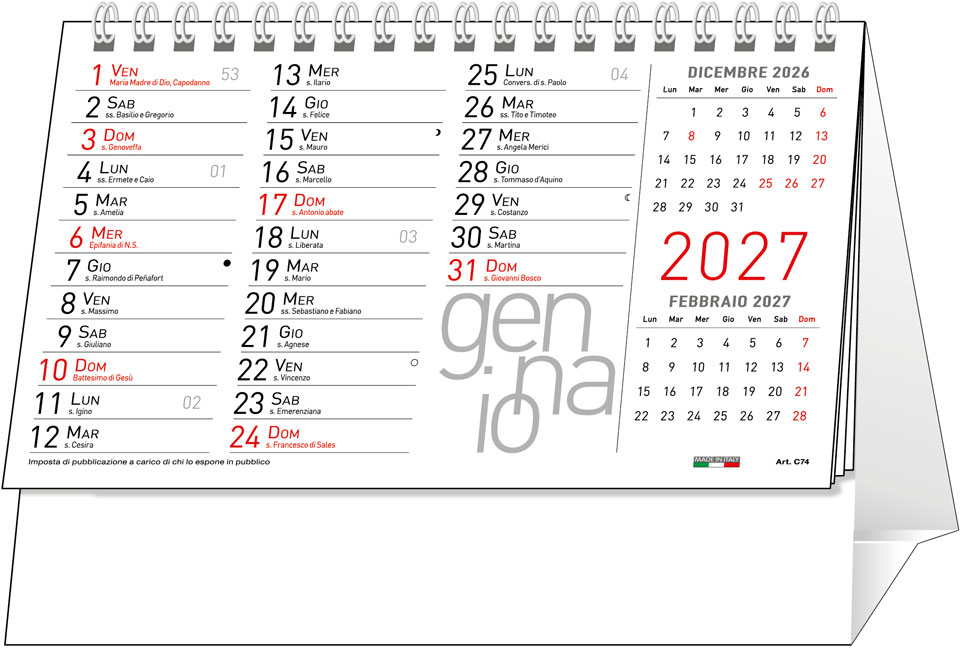 Calendario Spiralato da tavolo Cigno