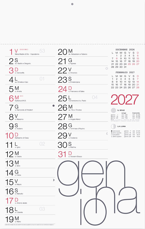 Calendario da muro Swan