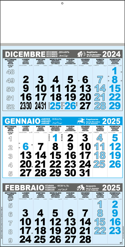 Calendario Trittico a foglio unico Blu Rock